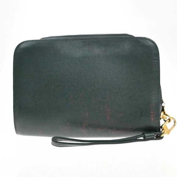 LOUIS VUITTON LV Logo BAIKAL Clutch Hand Bag Taiga Leather Epicea M30184 02EE828 - Picture 1 of 16